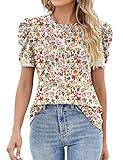 Ivicoer Floral Tops for Women Casual Spring Boho Shirt Loose Casual Puff Short Sleeve Bohemian Spring Tops Blouses for Women 2025 S