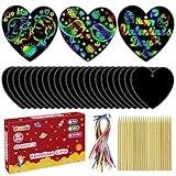 OHOME Valentines Crafts for Kids - 48 PCS Rainbow Scratch Paper Cards Set, Kids Valentines Day Gifts - Treats Toys Games Party Favors for Toddler
