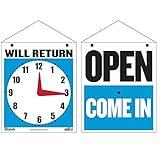 BAZIC Open Sign 7.5"x9", Clock Will Return Will be Back, Double Sides Plastic Vinyl Signs, Business Store Office Bars Retail Salon Shop, 1-Pack