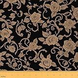 Feelyou Flower Upholstery Fabric for Chairs 2 Yard Vintage Flower Fabric by The Yard Botanical Floral Printed Waterproof Outdoor Fabric Room Decor Black and Gold Reupholstery Fabric Decor