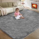 5X8 Ultra Soft Rug for Living Room, 5X8 Fluffy Shag Area Rug for Bedroom, Modern Shaggy Carpets Fuzzy Rug for Teens Dorm Nursery Home Decor Aesthetic, Upgrade Anti-Skid Durable, Grey