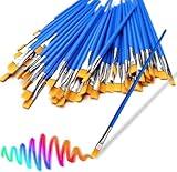 30Pcs Small Paint Brushes Kids for Acrylics Painting, Flat Nylon Hair Paint Brush Bulk Wooden Handle Oil Watercolors Painting Brushes for Students, Children and Adult, Blue
