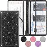 Car Registration and Insurance Holder, Premium Leather Insurance and Registration Holder,vehicle Glove Box Car Organizer, with Magnetic Shut for Cards, Driver License (Glitter Black A)