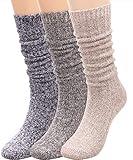 TINTAO 3 Pairs Women Winter Wool Cable Knit Crew Knee High Boot Socks,Size 5-11#W919 (Polyester Blend, Color A01)