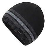 OMECHY Mens Winter Beanie Hat Oversized Warm Knit Fleece Lined Short Beanie Ski Skull Cap Black