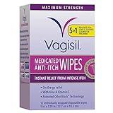 Vagisil Anti-Itch Medicated Feminine Intimate Wipes for Women, Maximum Strength, Gynecologist Tested, 12 Wipes (Pack of 1)