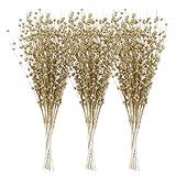 Sea Team 24-Pack Artificial Glitter Berry Stem Ornaments, Decorative Bead Sticks, Glittery Twigs, Picks, Branches for Christmas Tree, Small Vase, Holiday, Wedding, Party (17 Inches, Gold)