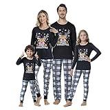 HONG HUI Family Matching Pajamas Christmas Sleepwear Long Sleeve Sleep Shirt with Plaid Pants Soft Loungewear Pjs Set,12Y