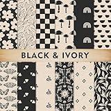 Whaline 24Pcs Boho Ivory Pattern Paper Black Beige Scrapbook Specialty Paper Vintage Double Sided Decorative Craft Paper For DIY Card Making Photo Album Decor, 11.8 x 11.8 Inch