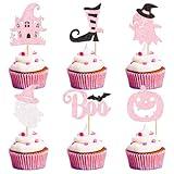 24PCS Halloween Little Boo Cupcake Toppers Pumpkin Pink Boo Cupcake Picks Baby Shower Halloween Boy Girl First Birthday Party Decorations Supplies
