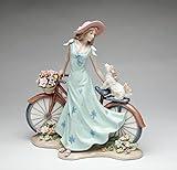 Cosmos Gifts 10414 Fine Elegant Porcelain Lady Riding Bike with My Best Friend Dog Puppy Porcelain Figurine, 10 5/8" H