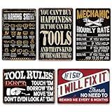 5 Piece Man Cave Decor Funny Garage Signs Vintage Metal Garage Tin Sign Car Shop Posters Mechanic Gifts For Men Room Decor Mechanic Shop Sign Retro Garage Wall Decorations