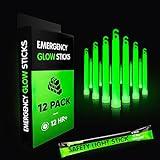 12 Ultra Bright Emergency Glow Sticks - Individually Wrapped Long Lasting Industrial Grade Glowsticks for Survival Gear, Camping Lights, Power Outages and Military Use (Green)