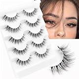 Veleasha Lashes Wispy False Eyelashes 100% Handmade Eyelashes Natural Look Fake Lashes Lightweight Lashes with Soft Clear Band 5 Pairs Pack (G2)