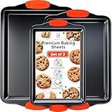 Premium Non-Stick Baking Sheets Set of 3 - Deluxe BPA Free, Easy to Clean Racks w/Silicone Handles - Bakeware Pans for Cooking Baking Roasting - Lets You Bake The Perfect Cookie or Pastry Every Time