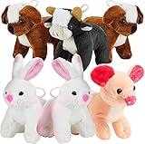 Bedwina Plush Stuffed Animals - Farm Animal Toys - (Pack of 12 Bulk) 5 Inch Soft Cuddly Plushed Cow, Pig, Bunny Rabbit, Dog, Party Favors, Gifts, Prizes for Toddlers and Kids