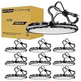 JC-LGL UFO LED High Bay Light 150W 10Pack, High Bay Shop Lights 16,500Lm 5000K with US Plug, Hanging Hook, Safe Rope, IP65 Waterproof Commercial Bay Lighting for Warehouse Factory Barn Shop UL Listed