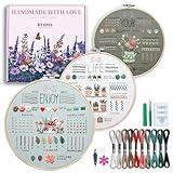 ETSPIL 3 Pack Beginner Embroidery Kits for Adults DIY Starter Kit with 33 Stitch Techniques, Stamped Patterns, Embroidery Hoop, Colorful Threads, Tools, Step by Step Instructions & Video Tutorial