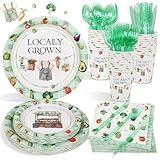 Locally Grown Baby Shower Decorations Plates Set, 175pcs Farmers Market Baby Shower Plates Napkins Cups Cutlery for 25 Guests