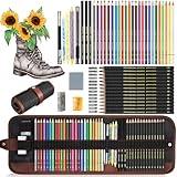 Heshengping Sketch & Drawing Art Pencil Kit-50 Piece Set, Include 24 Color Pencil(For Adult Kid Coloring Books) & Graphite Charcoal-Pencil Etc., Art Supply Ideal for Adult, Kid,Student, Beginner