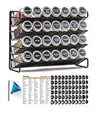 SpaceAid Spice Rack Organizer with 28 Spice Jars, 386 Spice Labels, Chalk Marker and Funnel Set for Cabinet, Countertop, Pantry, Cupboard or Door & Wall Mount - 28 Jars, 13.4" W × 10.8" H, Black