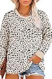 Eytino Womens Plus Size Tops Long Sleeve Crew Neck Polka Dot Print Loose Causal Blouse T Shirts,2X Apricot