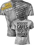 Actizio Men's Workout Shirt Cotton Fabric T-Shirt Short Sleeve Sweat Activated Motivational Exercise Gym Athletic Fit Moisture Wicking Fitness Shirt - Nobody Cares - Work Harder (Size L)