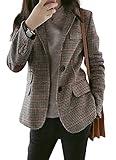 CHARTOU Women's Chic Lapel Collar Plaid 2-Button Business Work Office Blazer Suit Jacket (Large, Brown)