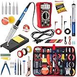 Soldering Iron Kit, 60W Soldering Iron Adjustable Temperature 30-in-1, 5 Solder Tips, Digital Multimeter, Solder Wire, Paste, Desoldering Pump, Tweezers for Electronics Hobby Enthusiast 110V US Plug