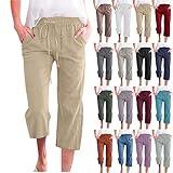 Cargo Pants Women Petite Wide Leg Capri Pants Casual 2023 Summer Drawstring Elastic High Waist Linen Pant Straight Wide Leg Cropped Trouser