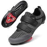 Unisex Road Bike Cycling Shoes Compatible with Peloton Shimano SPD Bike Riding Shoes for Men Women, 3 Straps, Pre-Installed Delta Cleats for Indoor Outdoor Cycling Biking Size 6 (Black-Two)