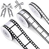 Cunno 3 Rolls Filmstrip Ribbon Film Movie Ribbon Decorating Material Party Accessory for Theatre Cinema Themed Party Decor Home DIY Wrapping Wreaths Crafts, 0.4, 0.87, 1.5 Inch Wide, 15 Yard