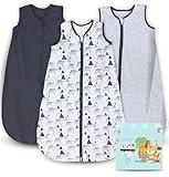 Cute Castle Baby Sleep Sack 0-6 Months - Lightweight 100% Cotton 2-Way Zipper TOG 0.5 Infant Wearable Blanket, Newborn Essentials Toddler Sleep Clothes, 3 Pack(Dark gray, Light gray, Bear)