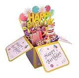 ROBBEAR Funny Happy Birthday Pop Up Card, Sweet 3D Birthday Gift Box for Adults and Kids with Envelopes, Unique Handmade Foldable Celebration Cards for Daughter, Son, Mom, Dad, Friend