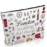 Luvsweets London Travel Souvenirs Gifts - British Travel Must Have Essentials, British Themed Gifts, London Is Calling and I Must Go Makeup Bags Cosmetic Toiletry Pouch for Women Girls Friends