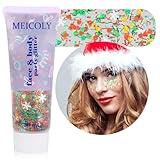 Christmas Makeup,MEICOLY Christmas Face Body Glitter Gel,Christmas Stocking Stuffers Gift Decorations,Festival Hair Glitter for Women Kids Girls,Chunky Sparkling Sequins Glitter Face Paint