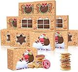 DeckTheHalls 12 PCS Christmas Cookie Boxes with Window, Holiday Cookie Boxes for Gift Giving, Xmas Bakery, Pastry, Dessert, Mini Cake, Cupcakes, Brownies, Donuts,Pie Treat Boxes, Auto-Popup Containers