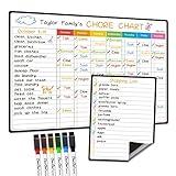 Magnetic Dry Erase Chore Chart - 14.5"x11" Chore Chart for Kids, Teens and Adults - 6.5"x8.5" List Board for Fridge - 6 Extra Fine Point Markers Included - Shipped Flat