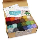 Woolbuddy Needle Felting Wool Kit – 𝟮𝟰 𝗔𝘀𝘀𝗼𝗿𝘁𝗲𝗱 𝗖𝗼𝗿𝗿𝗶𝗲𝗱𝗮𝗹𝗲 𝗪𝗼𝗼𝗹 Roving Colors with Guide – Clean, Carded Core Wool for Needle & Wet Felting – Craft Supplies for All Levels