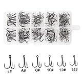Fishing Treble Hooks Kit High Carbon Steel Hooks Strong Sharp Round Bend for Lures Baits Saltwater Fishing 110pcs/box Mixed 6 Size 4 6 8 10 12 14