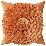 VOGOL Velvet Patchwork Throw Pillow Cover, 3D Design Sunflower Petal Square Pillowcase for Bench Floor, Invisible Zipper Accent Cushion Case for Nursery, Orange, 18 Inch, 1 Piece