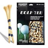 CHAMPKEY Premium Bamboo Golf Tees Pack of 120 (2-3/4" & 3-1/4") | Friendly Biodegradable Material, More Sturdy and Stable