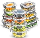 JoyJolt 24pc Borosilicate Glass Storage Containers with Lids | 12 Airtight/Freezer Safe Food Storage Containers for Pantry and Kitchen | Meal Prep Container for Lunch | Glass Tupperware Set