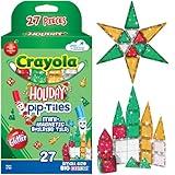 CreateOn Crayola Holiday Glitter Mini PIP Magnetic Tiles, Magnetic Kids’ Building Toys, STEM Learning Travel Toys for Boys and Girls, 27-Piece Set