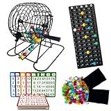 SEETOOOGAMES Deluxe Bingo Game Set - 8 Inch Metal Cage, 50 Paper Cards, 600 Colorful Clear Chips, Bingo Balls and Plastic Master Board, Great for Adults Large Groups, Familiy Games Nights Parties