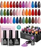 beetles Gel Polish Nail Set 20 Pcs Fall Winter Colors Orange Red Navy Blue Glitter Fall Yard Collection Soak Off LED UV with Gel Base and Top Coat Nail Art Manicure Gift for Girls Women