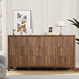 affeivul Mid Century Modern Dresser TV Stand, 9 Drawer Dresser for Bedroom Wood, Farmhouse Boho Storage Cabinet Side Table with Solid Natural Wood Legs, Long Wooden Dresser for Closet (Walnut)