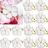 Patelai 6 Pcs White Flower Napkin Rings Set, Holiday Gold Cloth Napkin Rings Floral Serviette Buckles for Spring Party Wedding Banquet Easter Mother's Day Dinner Table Decor and Daily Use