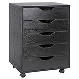 SUPER DEAL 5 Drawer File Cabinet for Home Office, Wood Under Desk Filing Cabinet Mobile Printer Stand Rolling Storage Organizer with Lockable Casters for Apartment Small Spaces, Black