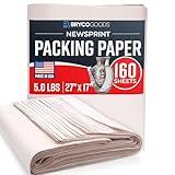 Bryco Goods Newsprint Packing Paper Sheets for Moving - 5lb - 160 Sheets of Newspaper Paper - Must Have in Your Moving Supplies - 27" x 17" - Made in USA